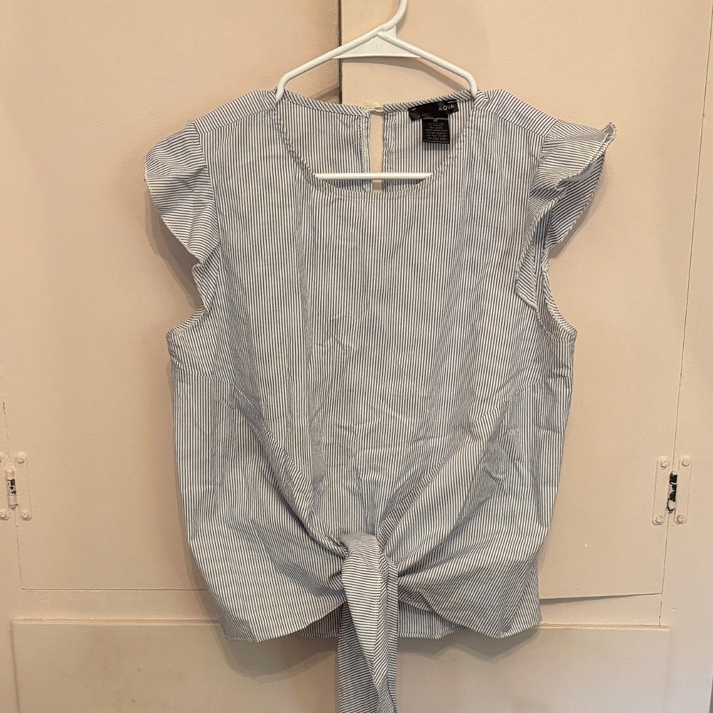 Aqua Blue Tie Front Relaxed Blouse